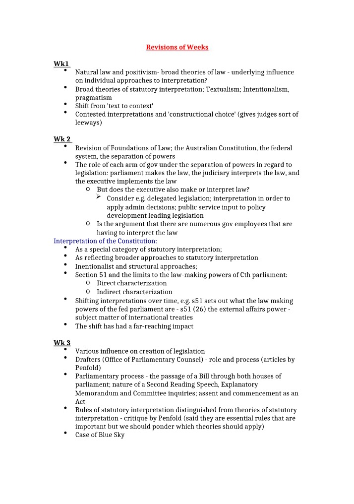 Weekly Revision Notes