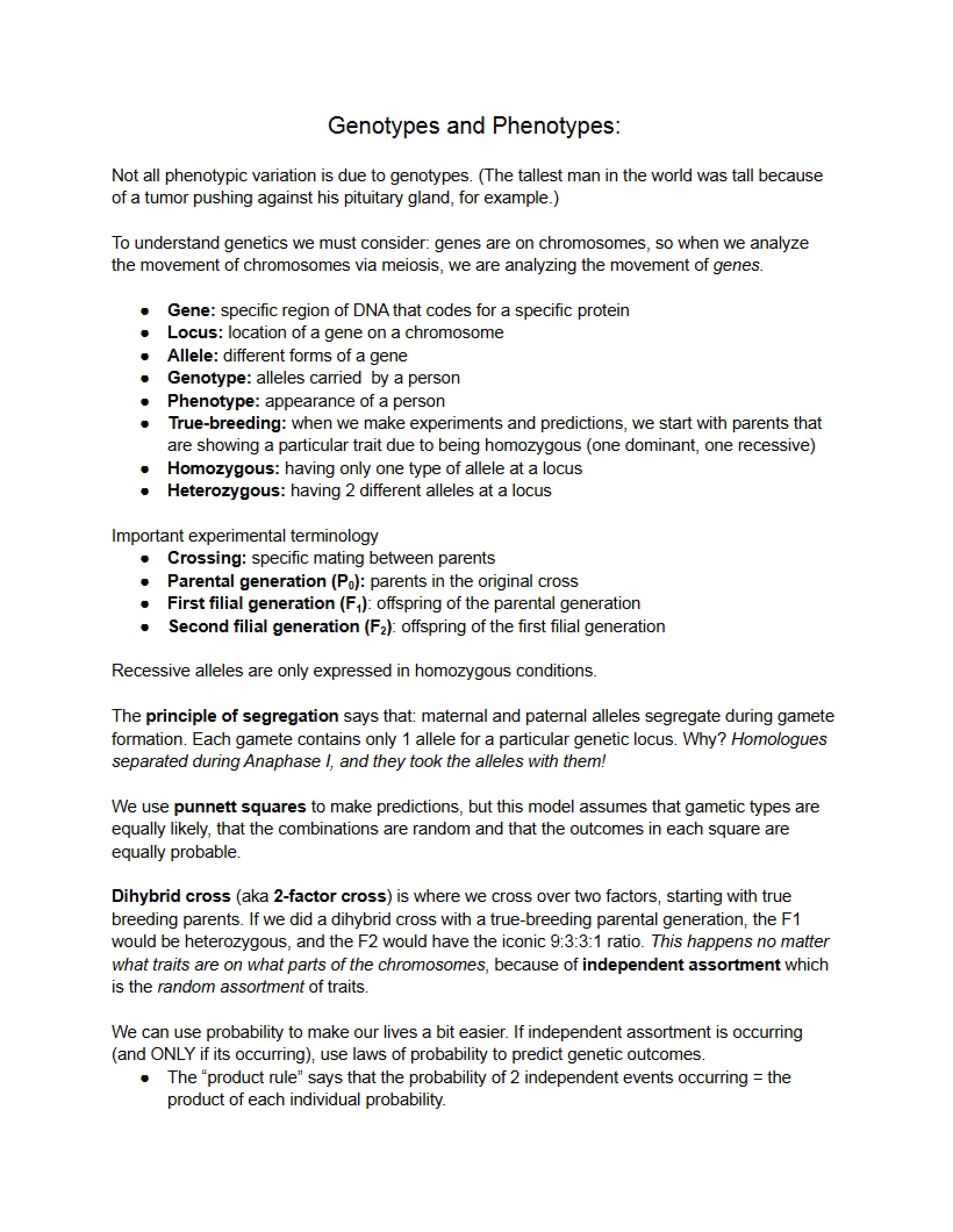 Notes on Phenotype and Genotype
