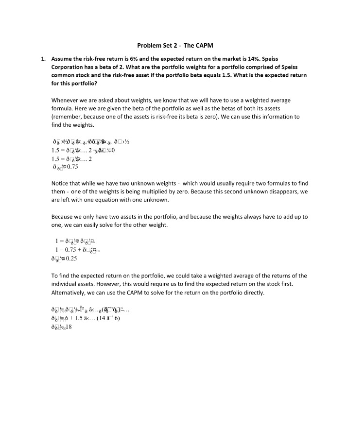 CAPM - Calculating Portfolio Weights and Expected Return
