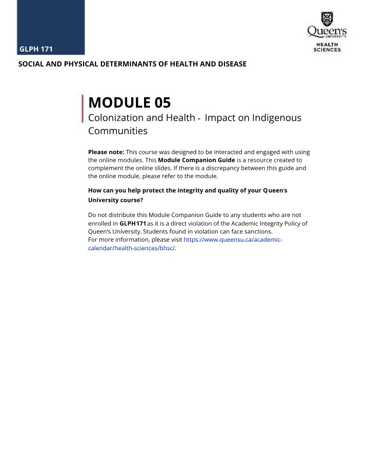 Module 05 Companion Guide - Colonization and Health Impact on Indigenous Communities