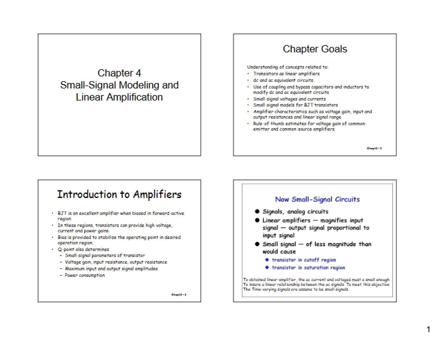 Linear Amplification and Small-Signal Modeling (Ch 4)
