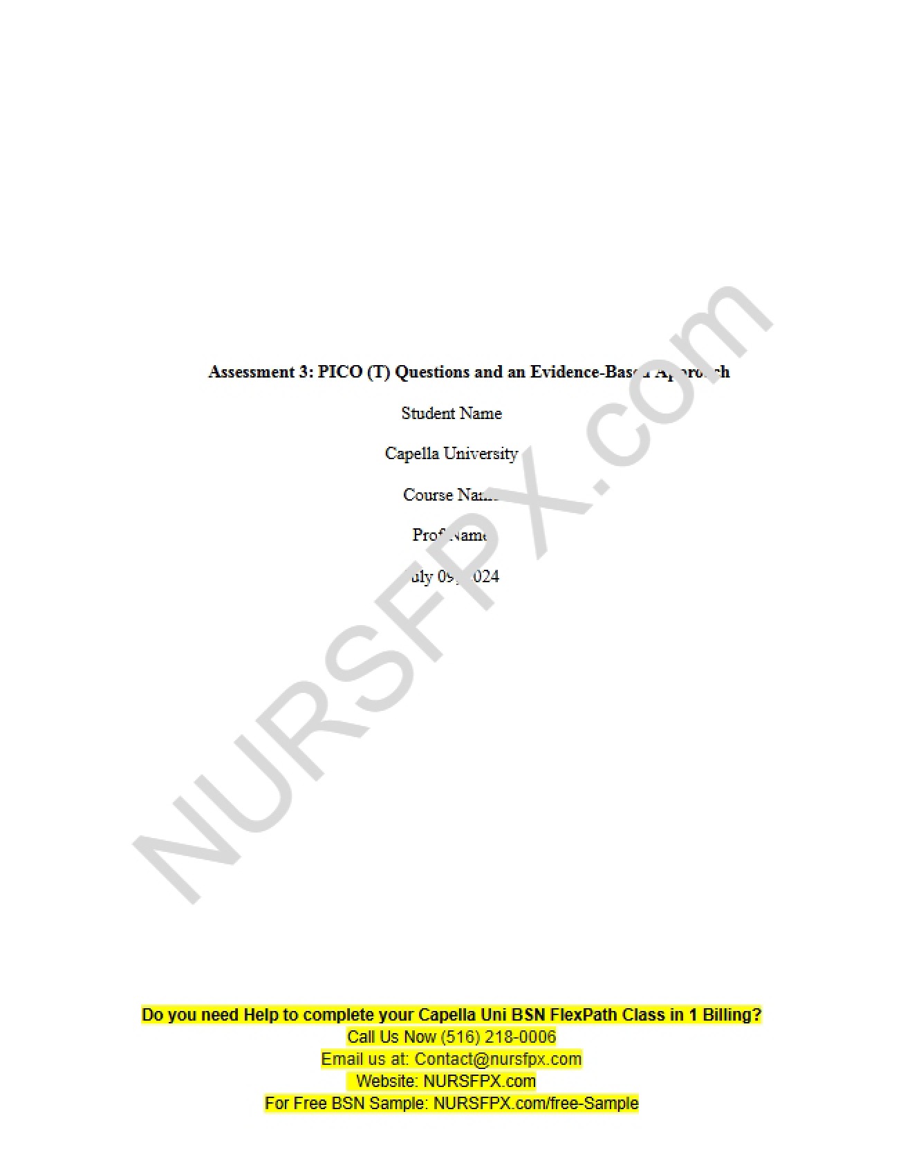 Evidence-Based Approach and PICO(T) Questions (Assessment 3) - NURS FPX 4030