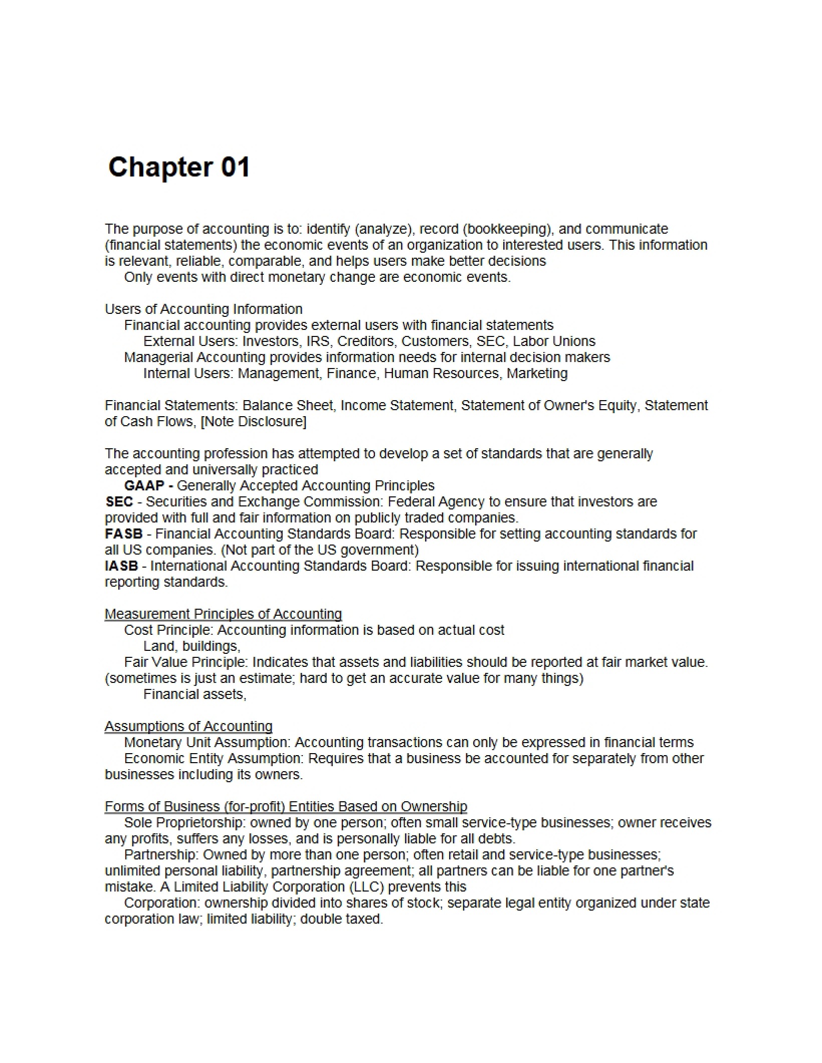 Accounting I - Chapter 1