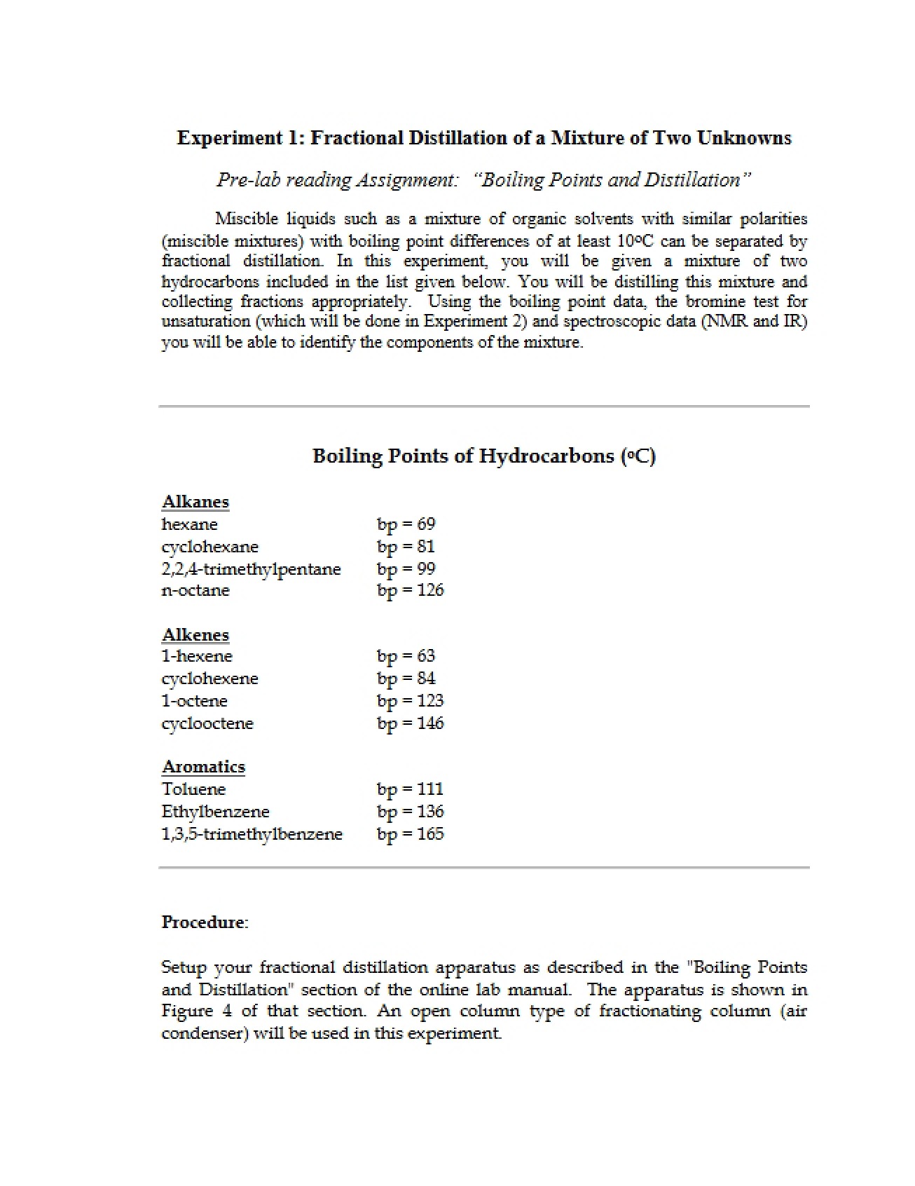 Two Unknowns Fractional Distillation Mixture