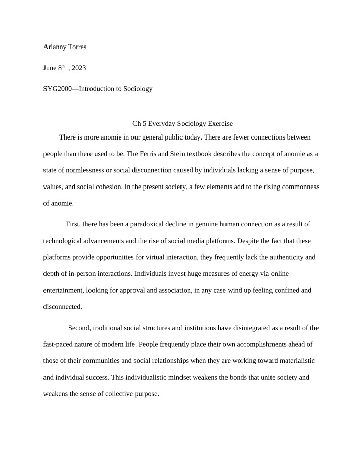 Chapter 5 - Everyday Sociology Exercise