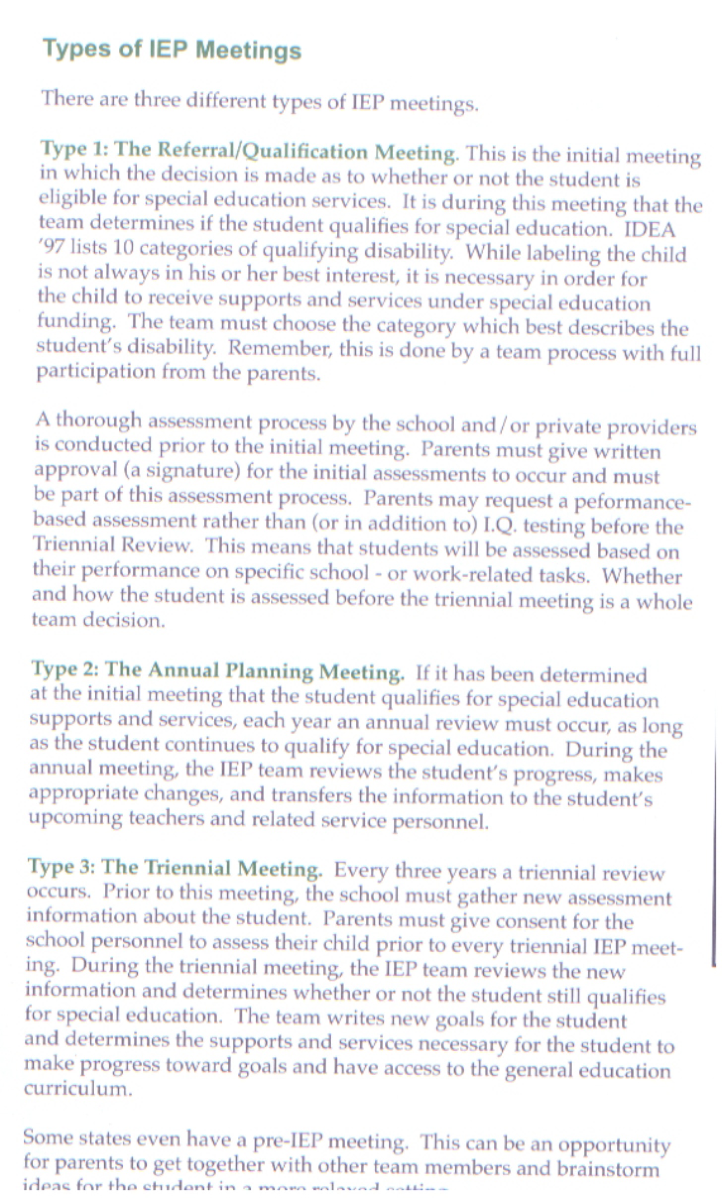 Meetings for IEP