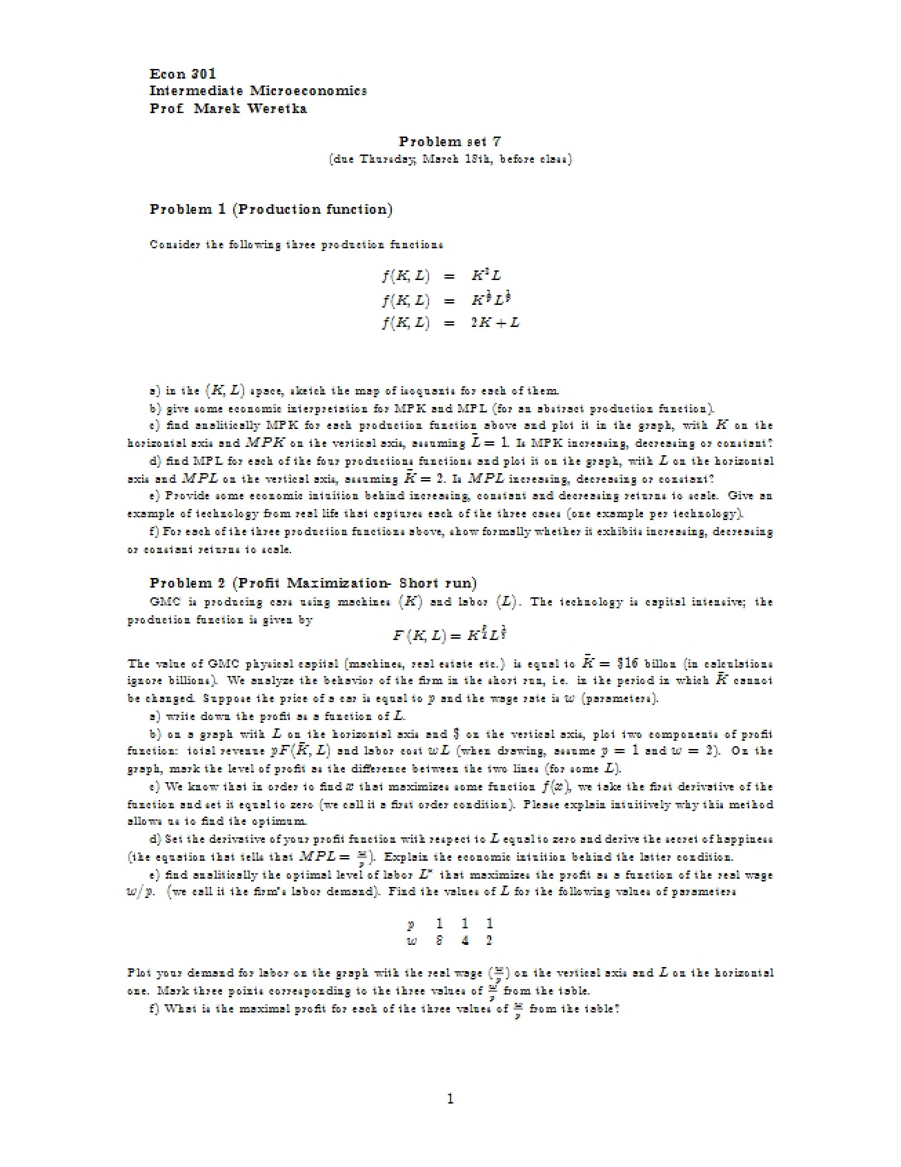 Seventh Problem Set