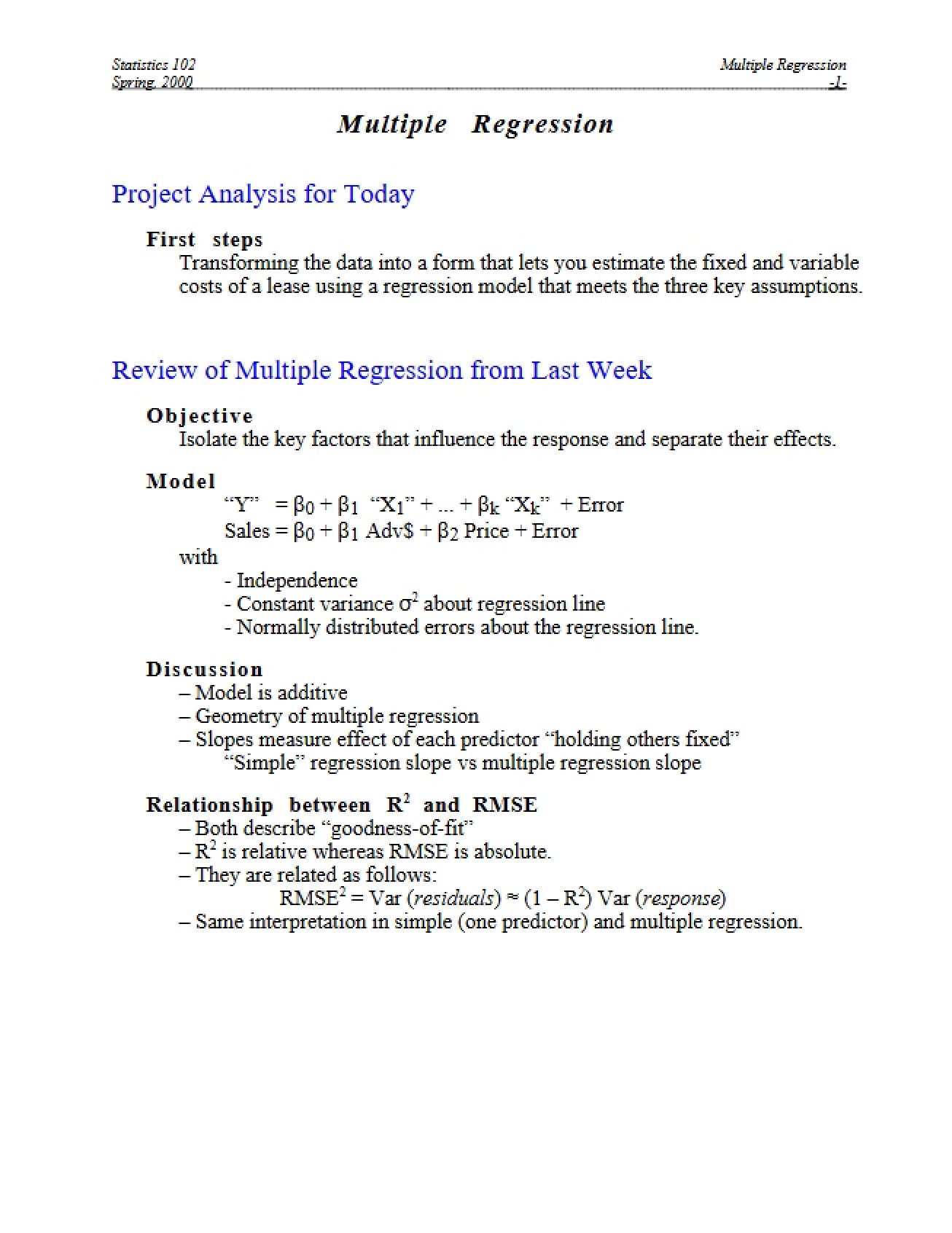 Regression Multiple Variables