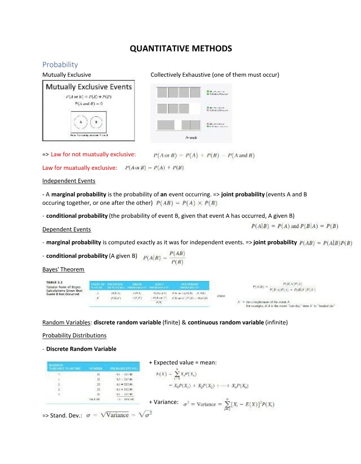 Probability, Mutually Exclusive, and Independent Events Notes (Quantitative Methods)