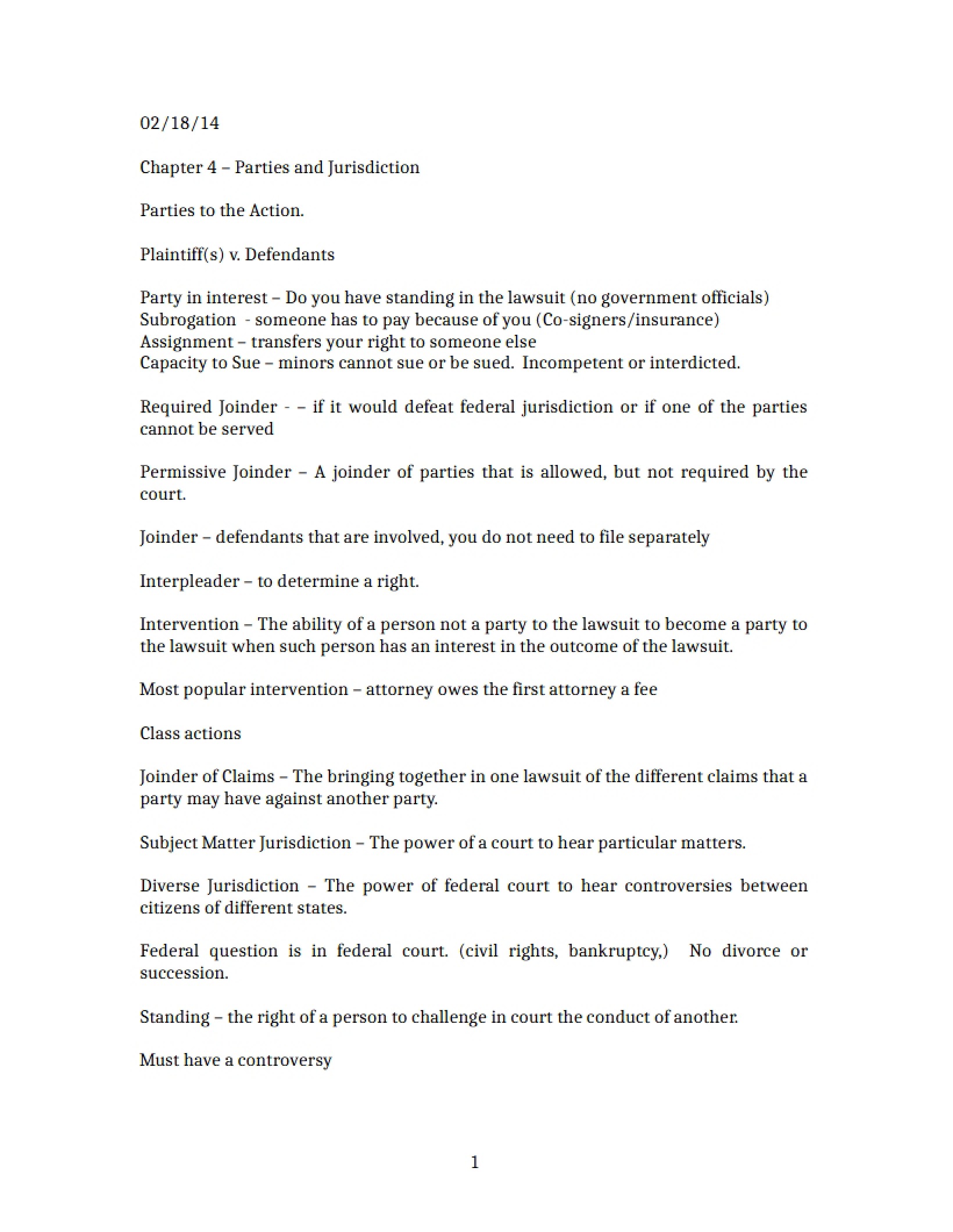 Litigation Notes (021814)