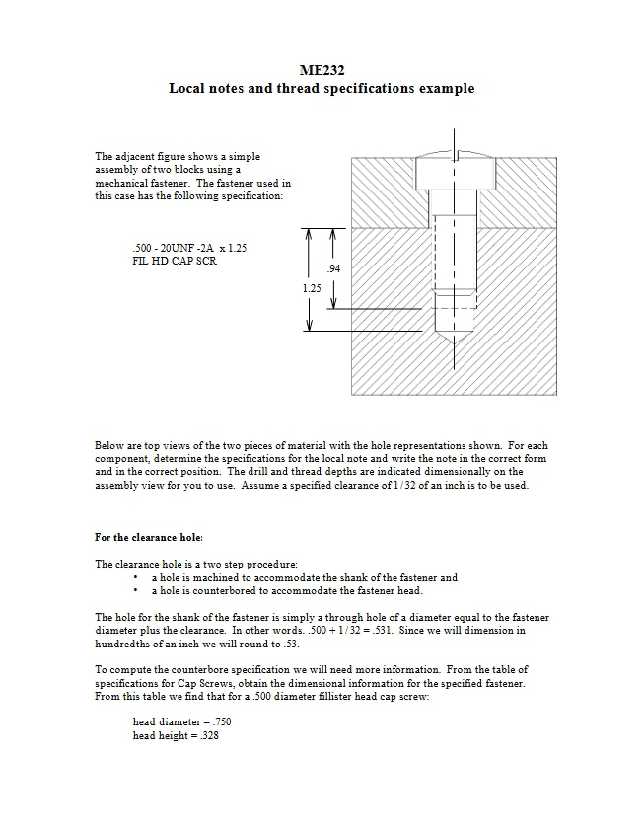 Thread Specifications Example and Local Notes