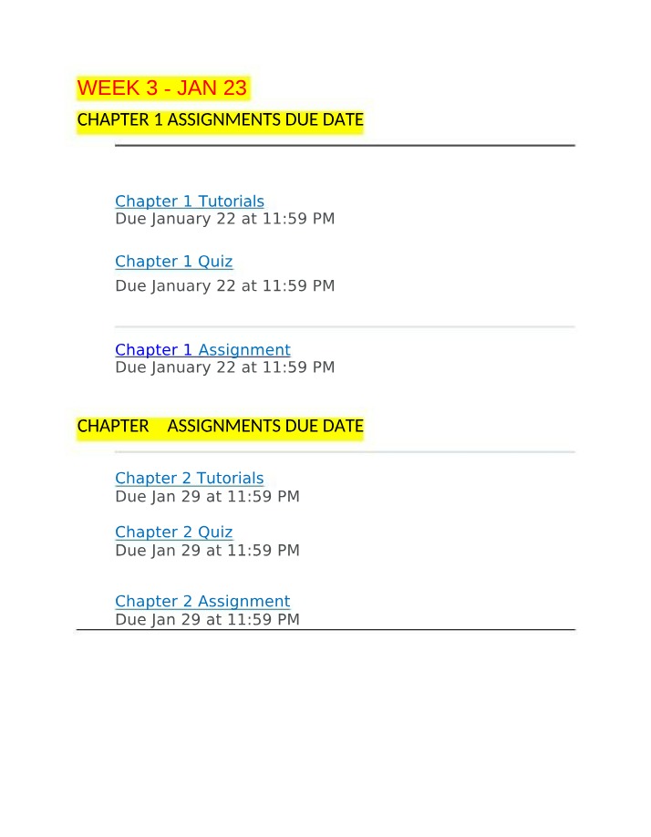 Chapter 1 Assignments and Quiz (Jan 23)