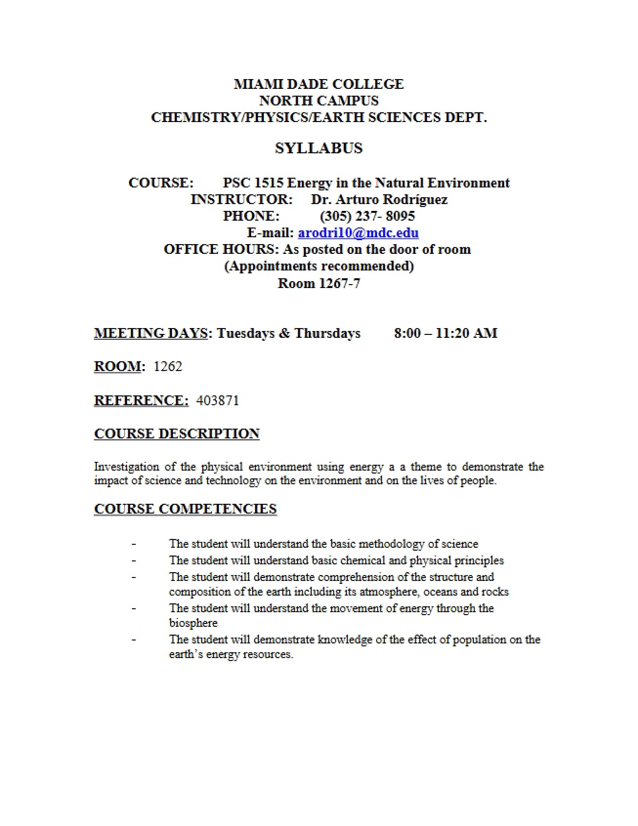 Energy and Natural Environment Syllabus