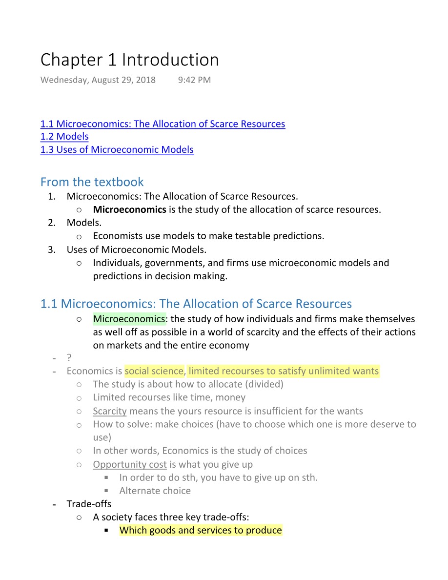 Introduction to Microeconomics - Chapter 1