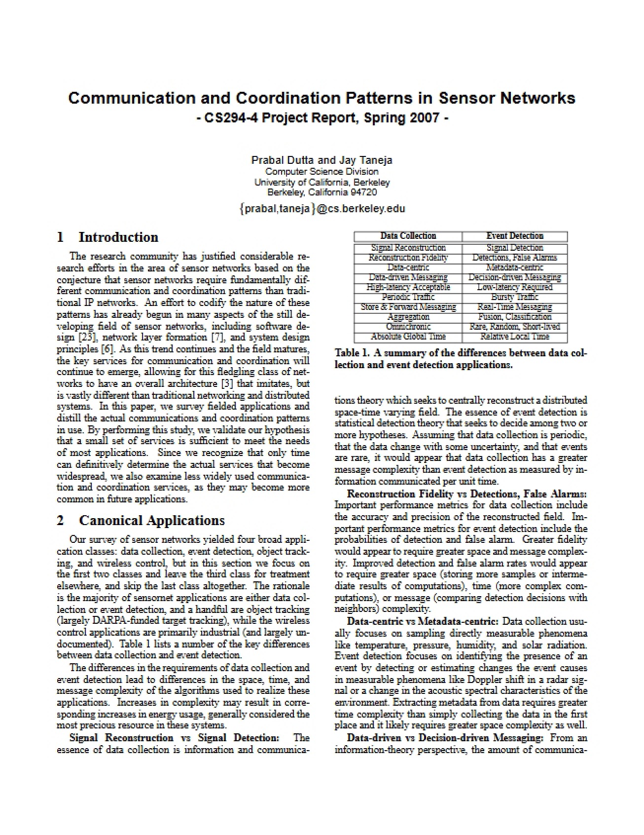 Coordination and Communication Patterns in Sensor Networks
