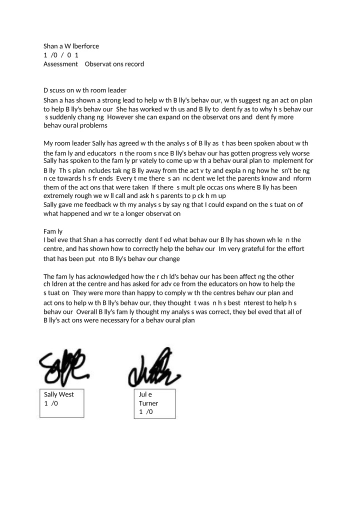Record of Observations - Assessment 2