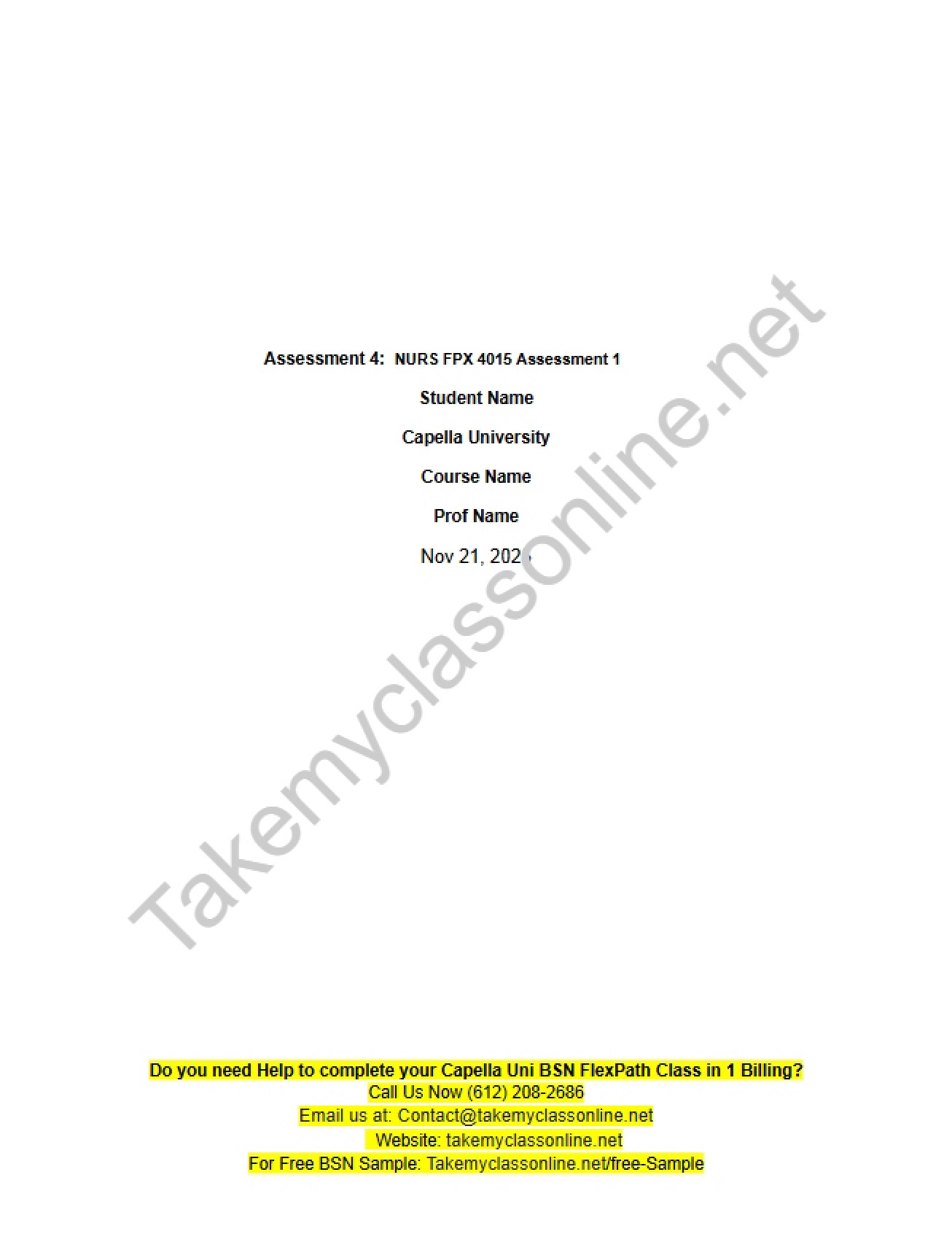 Assessment 1 for NURS FPX 4015
