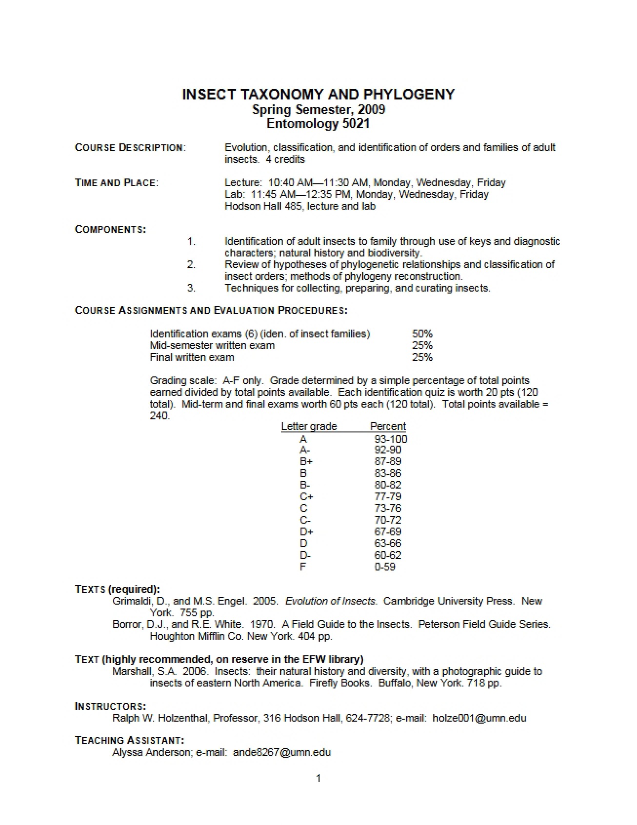 Insect Taxonomy Syllabus
