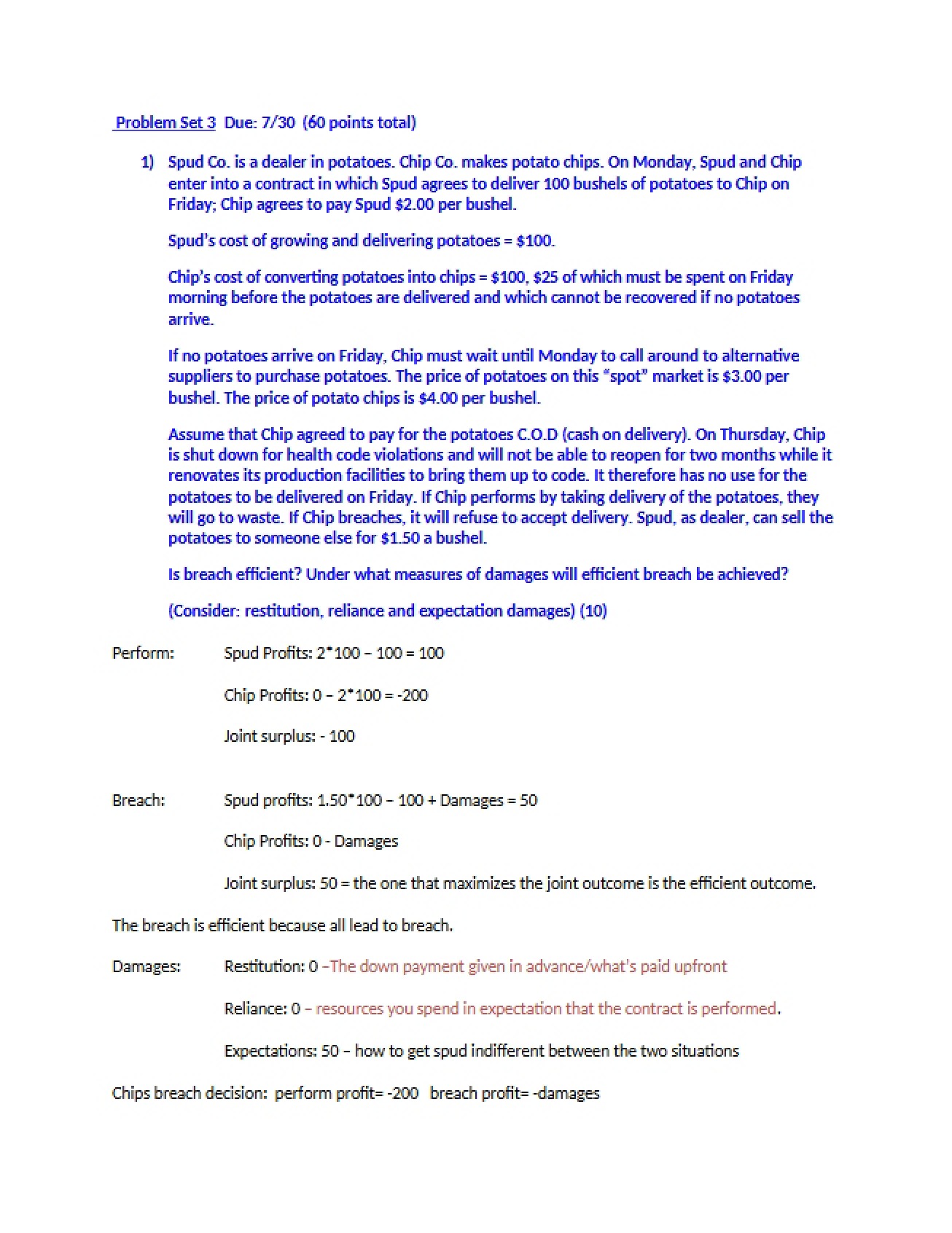Third Problem Set in Law and Economics