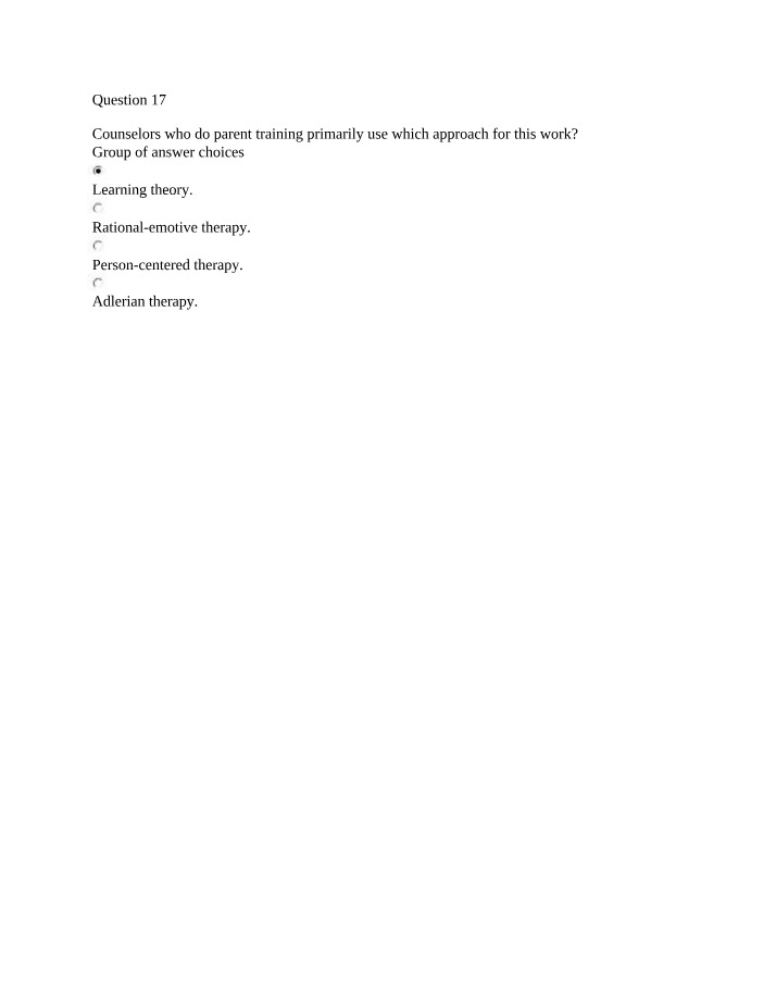 Lifespan Development - Parent Training Approaches (Exam Question 17)