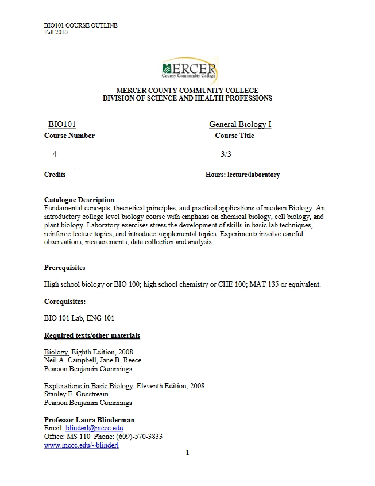 General Biology I Syllabus