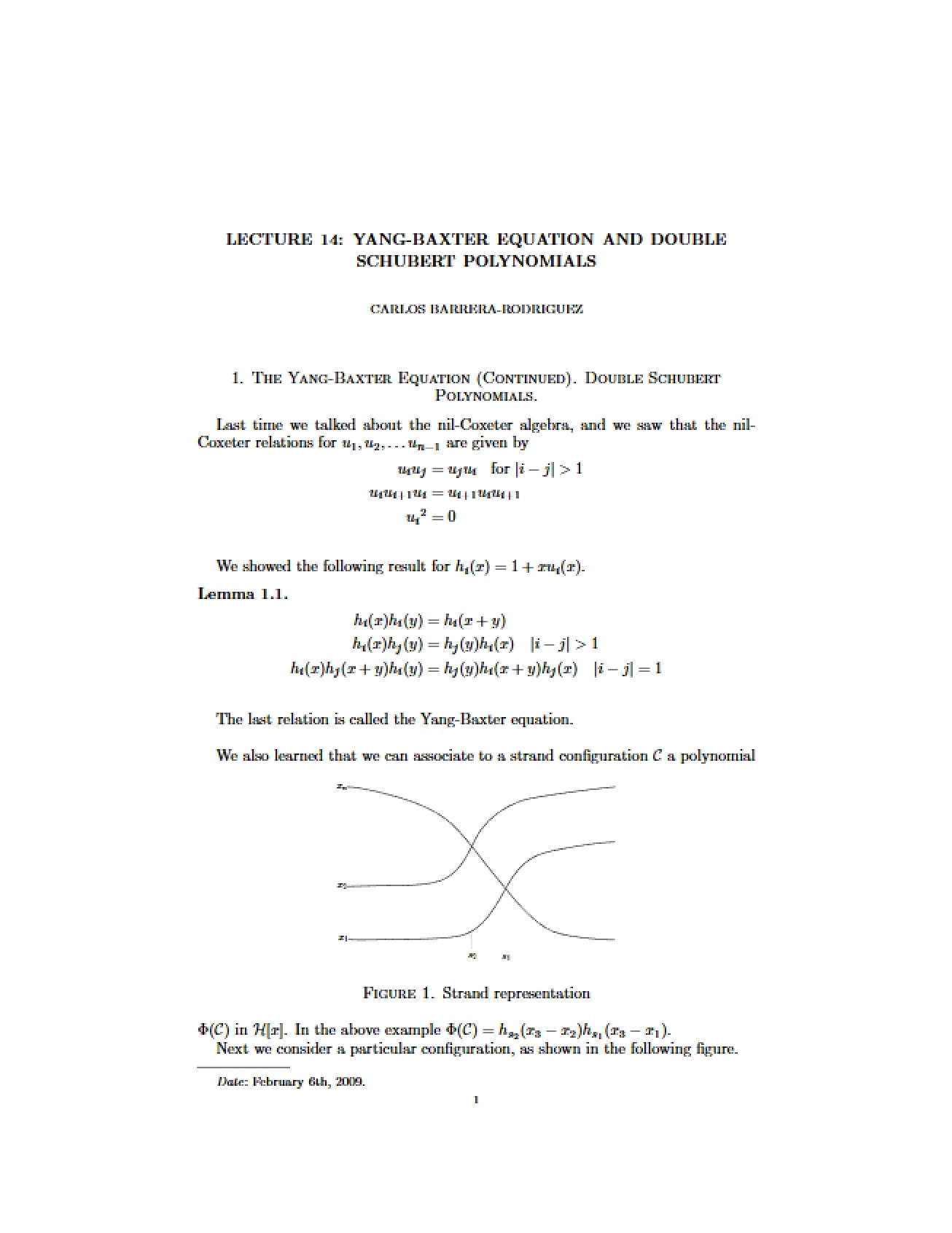 Lecture 14 Double Schubert Polynomials and Yang-Baxter Equation