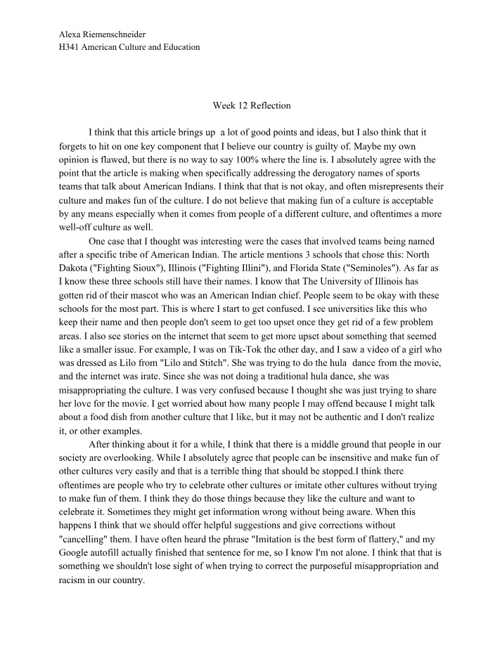 American Culture and Education Reflections Part 10