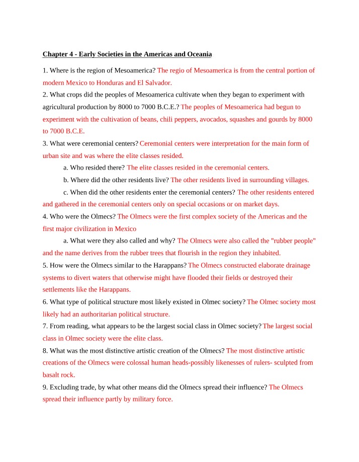 Early Societies in the Americas and Oceania - Chapter Four Part 1