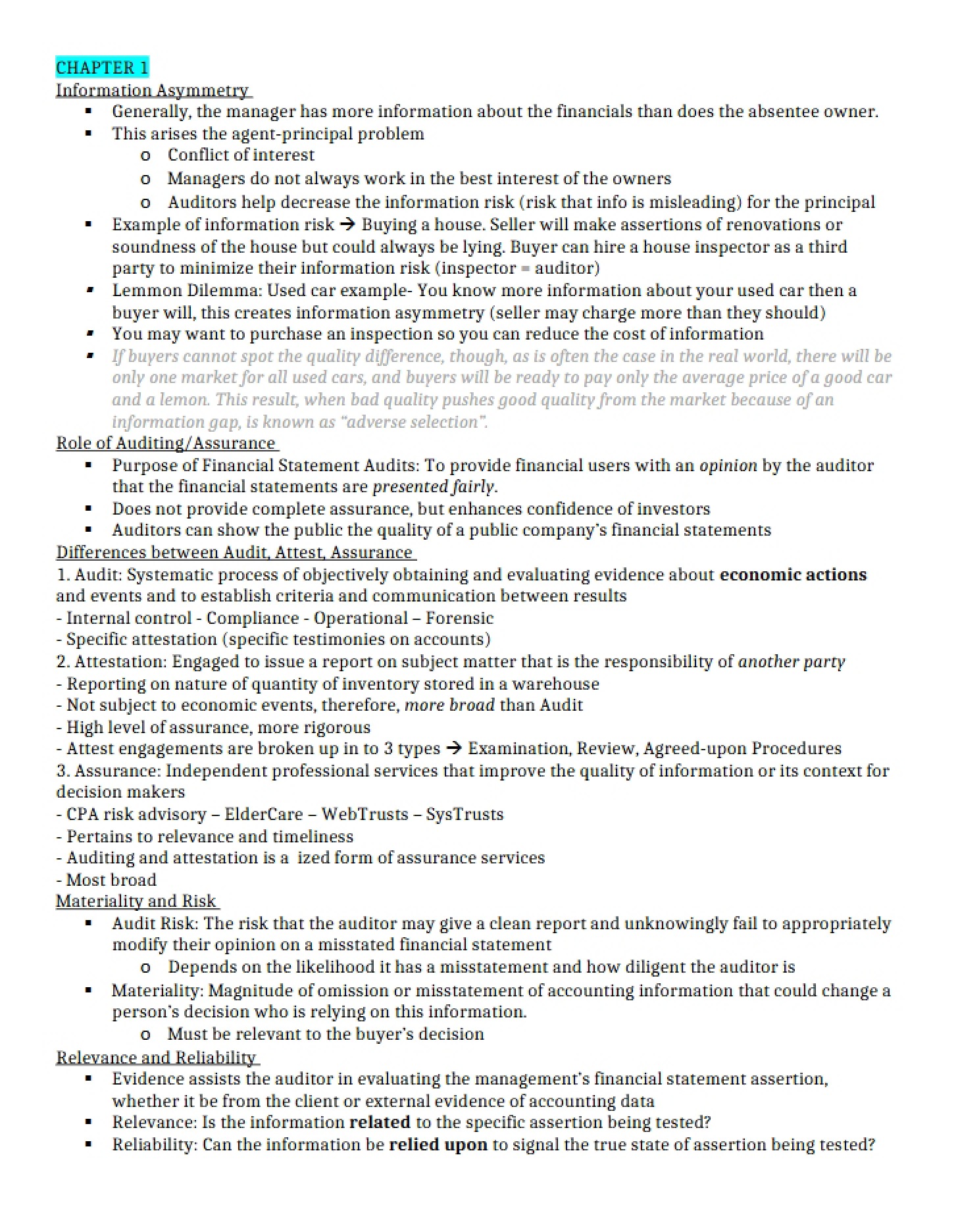 Information Asymmetry Concepts Chapter 1