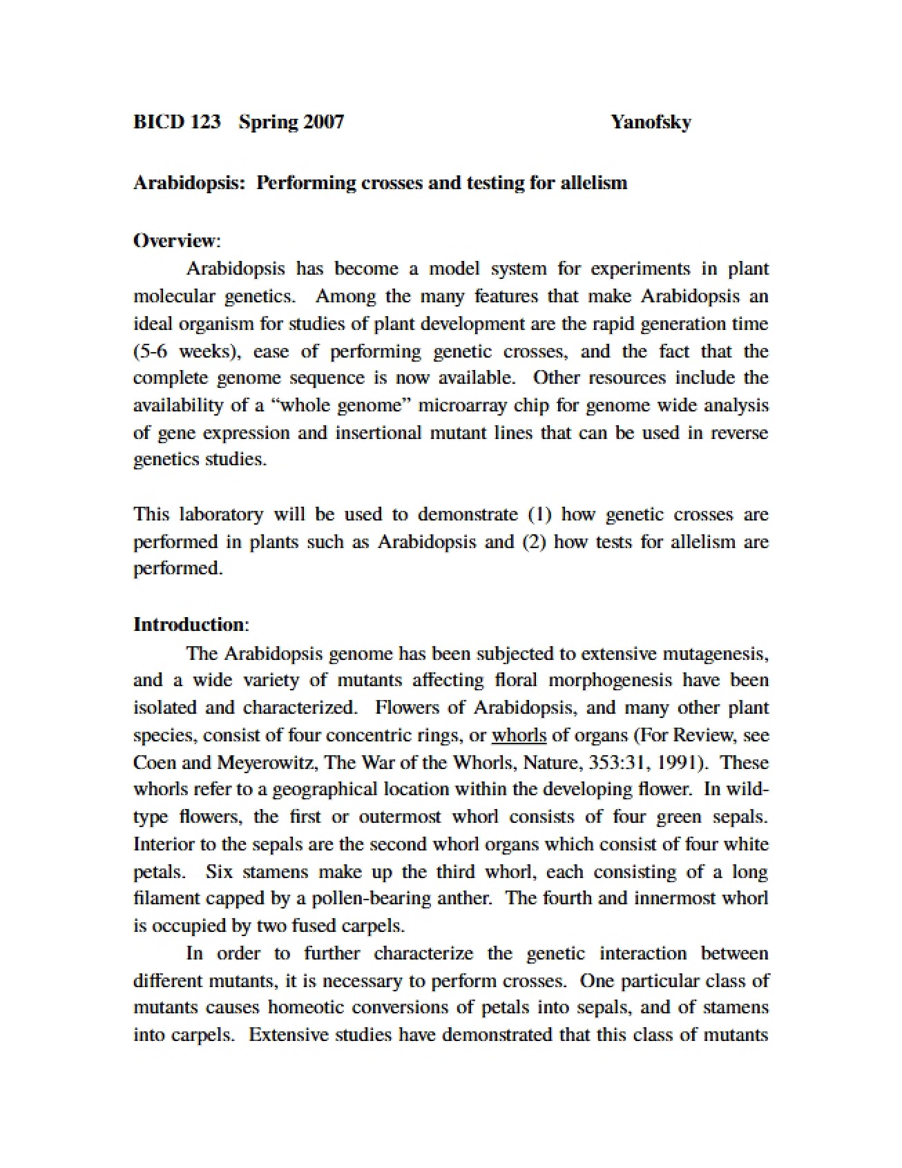 Introduction to Arabidopsis