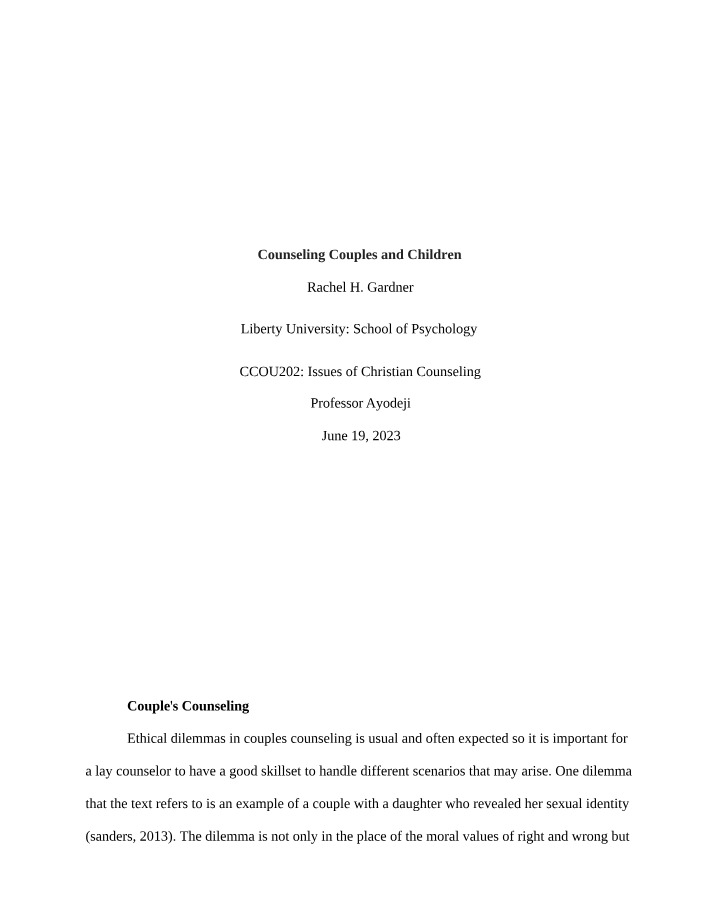 Ethical Dilemmas in Couples and Children's Counseling