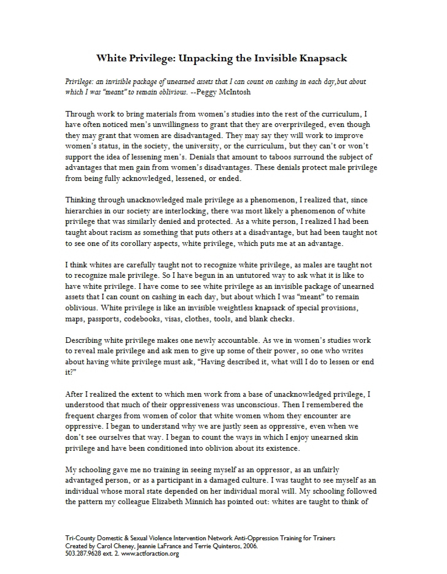 Essay on White Privilege