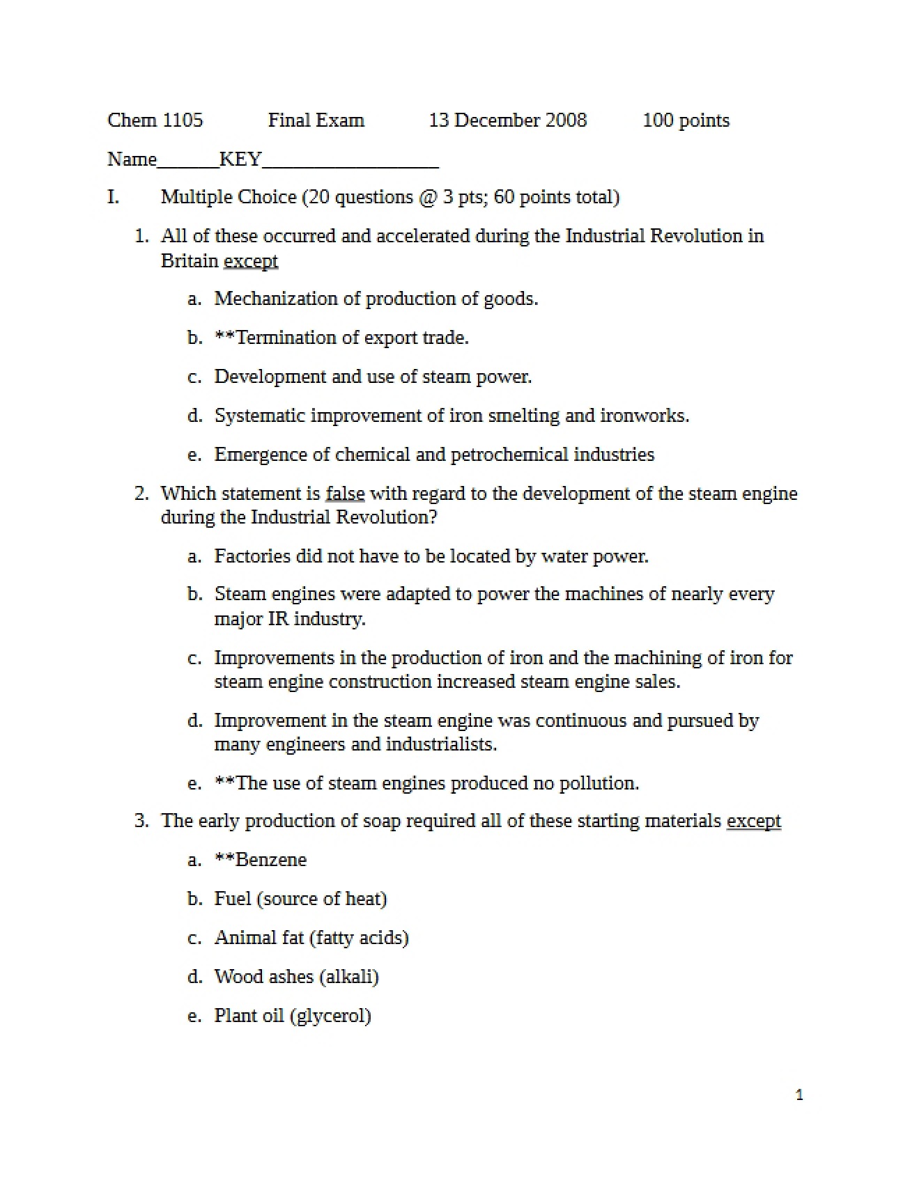 Key to Final Exam