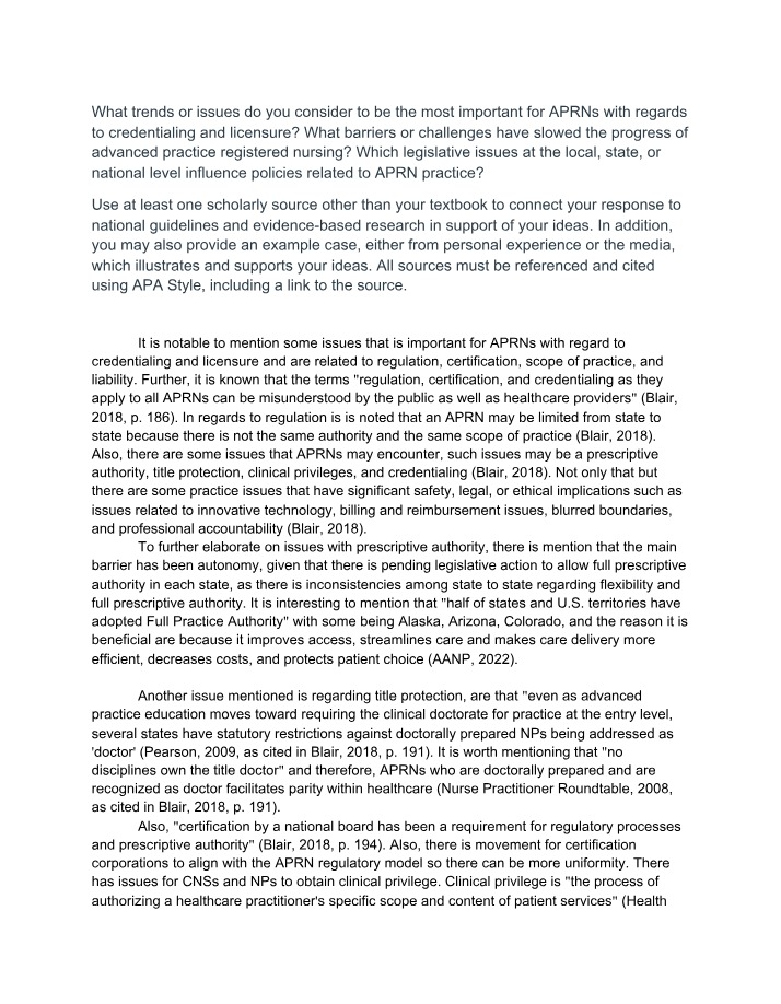 Barriers in APRN Credentialing and Licensure