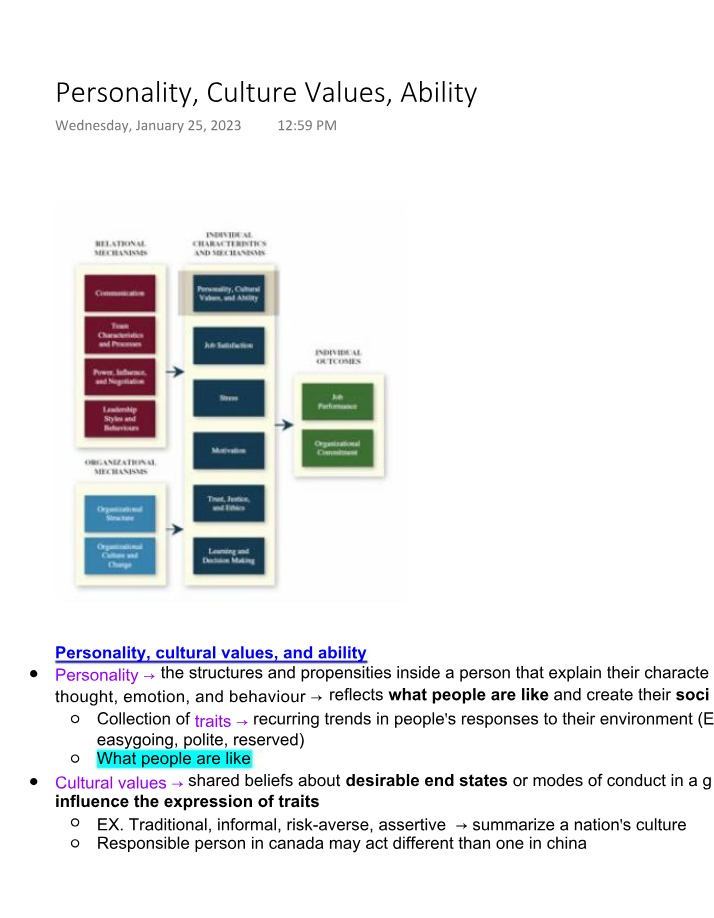 Workplace Personality, Cultural Values, and Ability