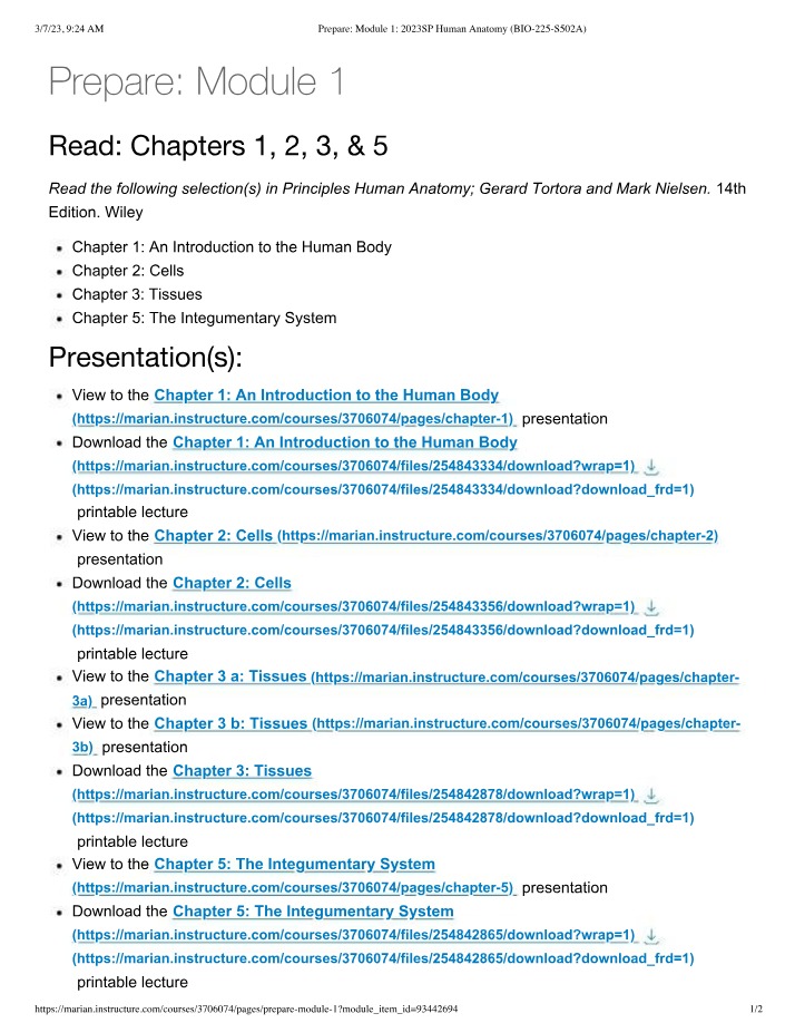 BIO225 Human Anatomy Module 1 Preparation