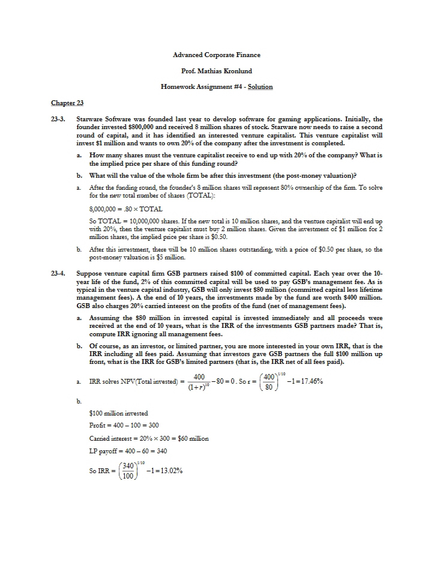 Solutions for Fourth Problem Set