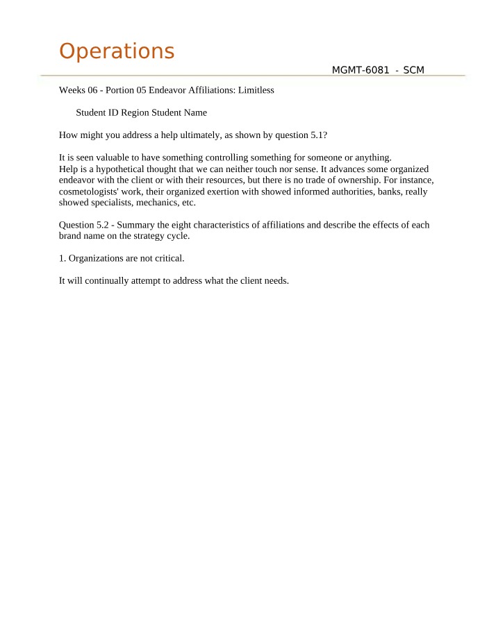 Operations - Limitless Endeavor Affiliations (Weeks 06-05)