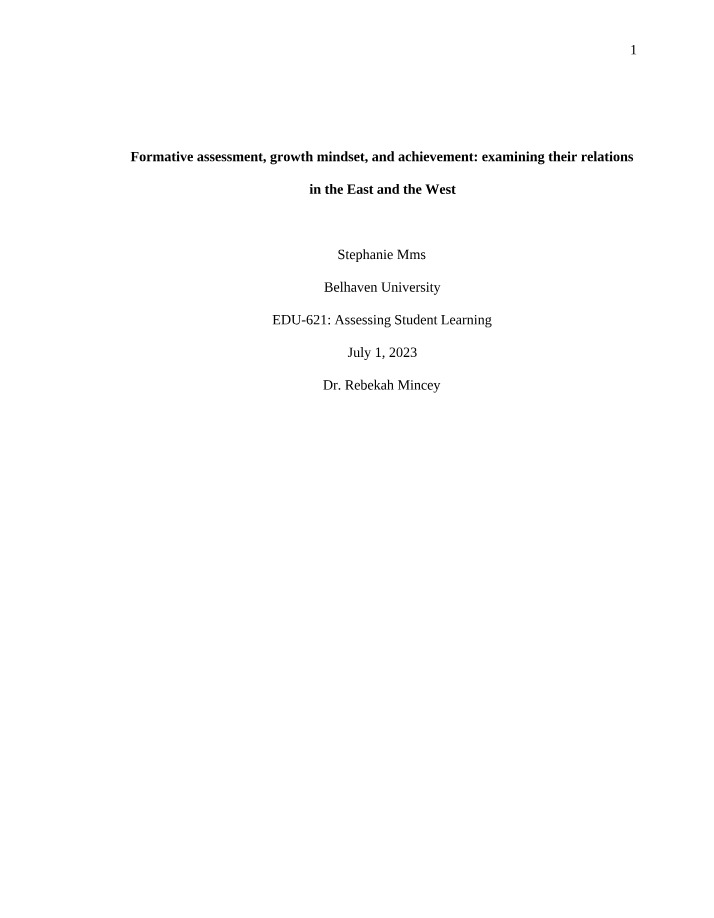 Formative Assessment, Growth Mindset, and Achievement in the East and West