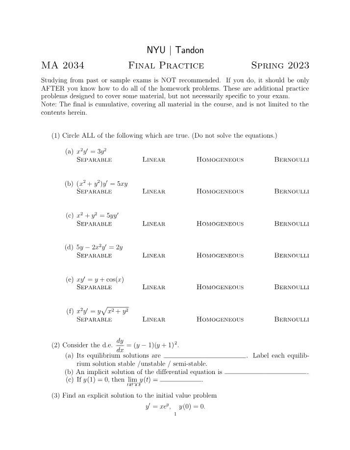 MA2034 Final Practice Spring 2023 Set A