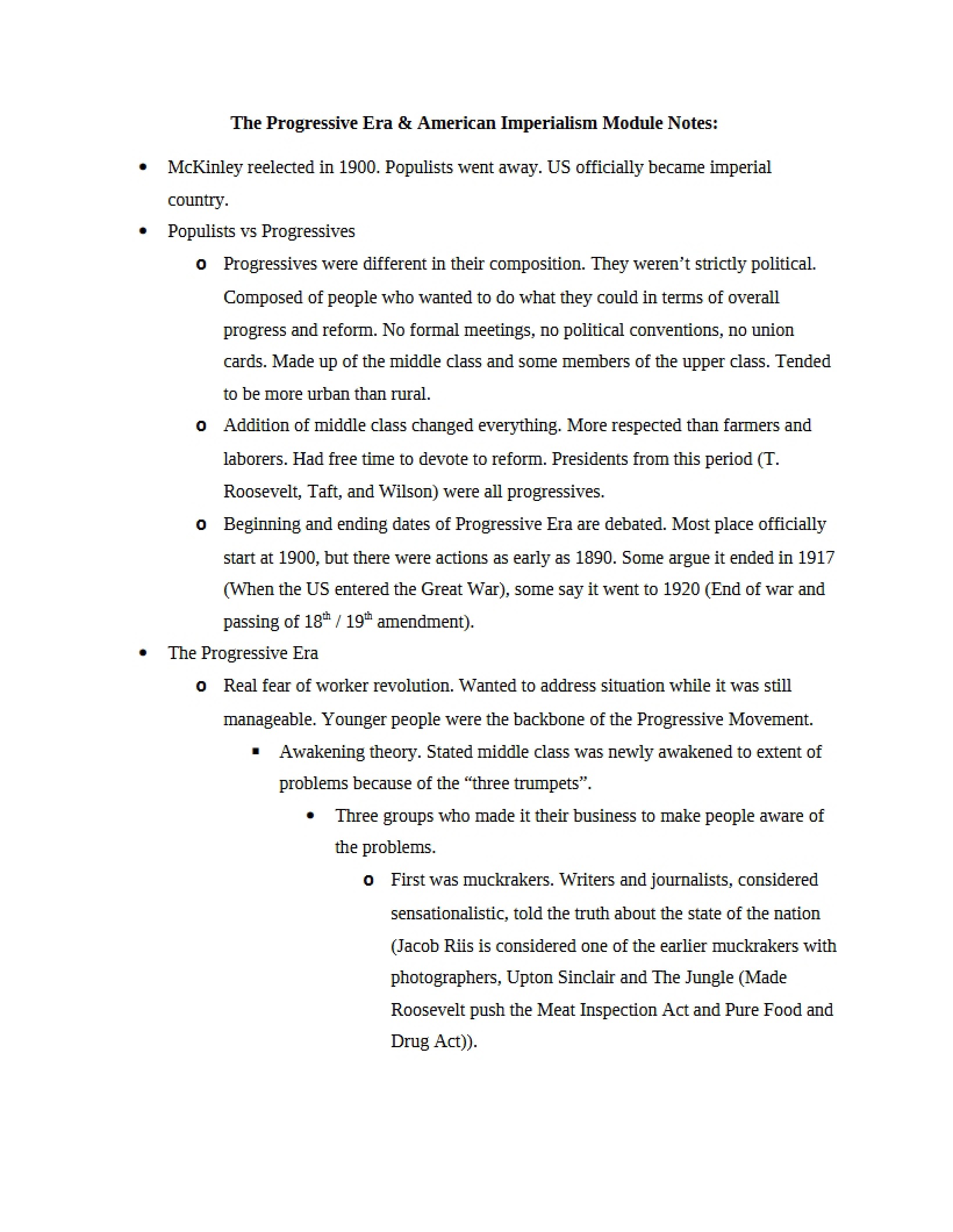 Module Notes American Imperialism & Progressive Era