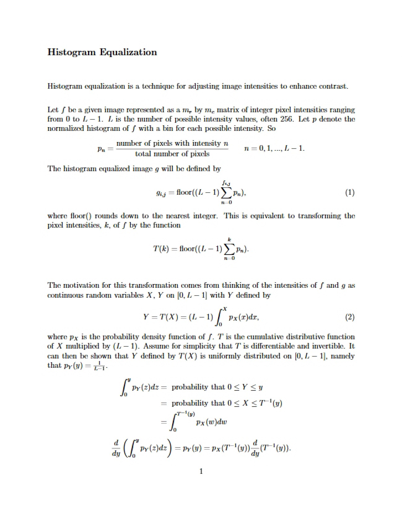 Equalization of Histograms