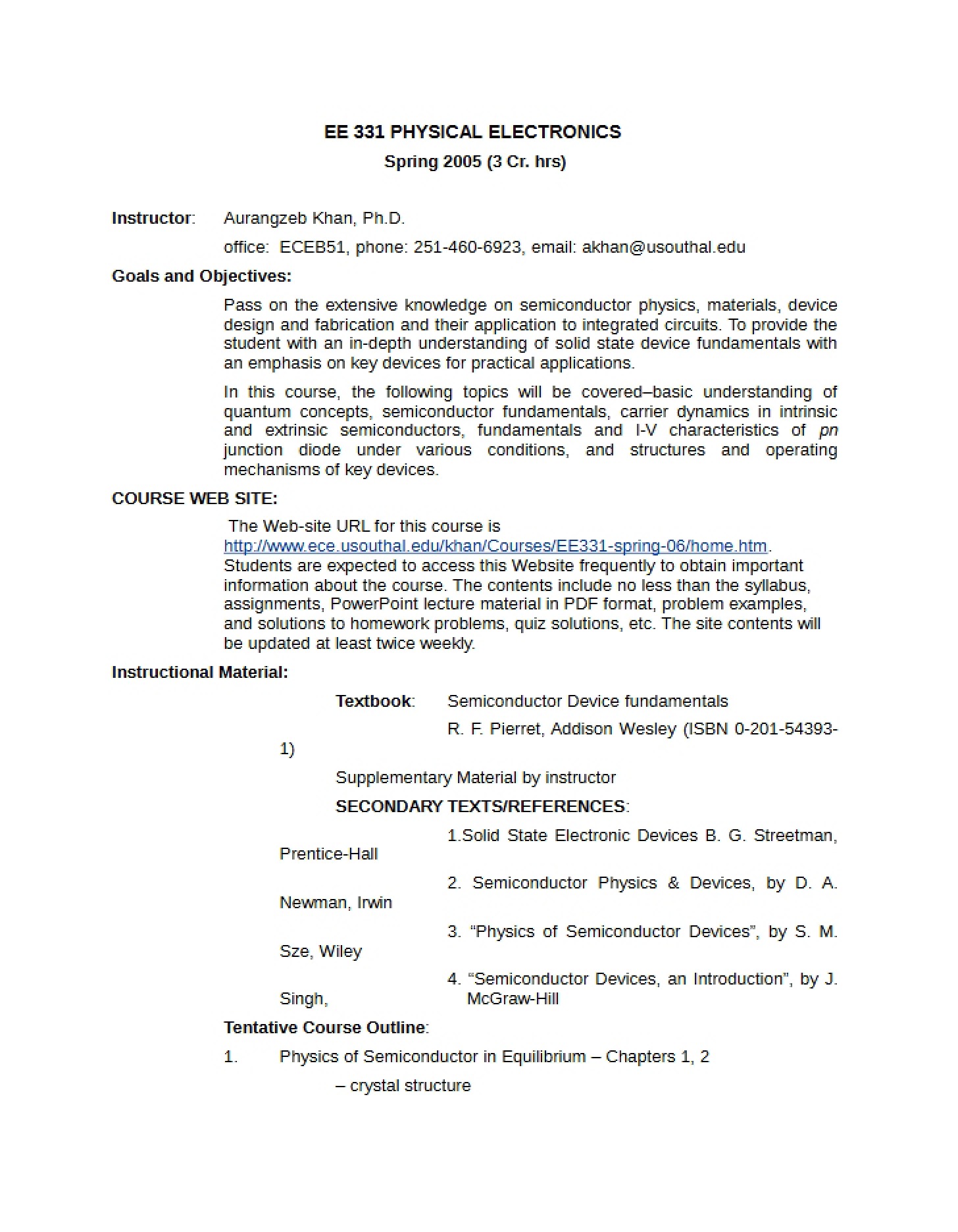 PHYSICAL ELECTRONICS EE 331
