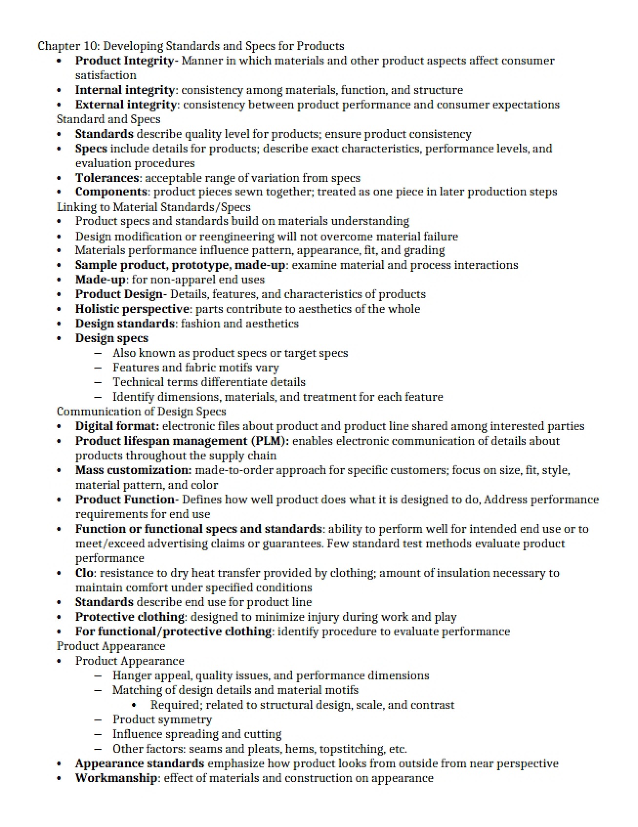 Chapter 10 Establishing Product Standards and Specifications