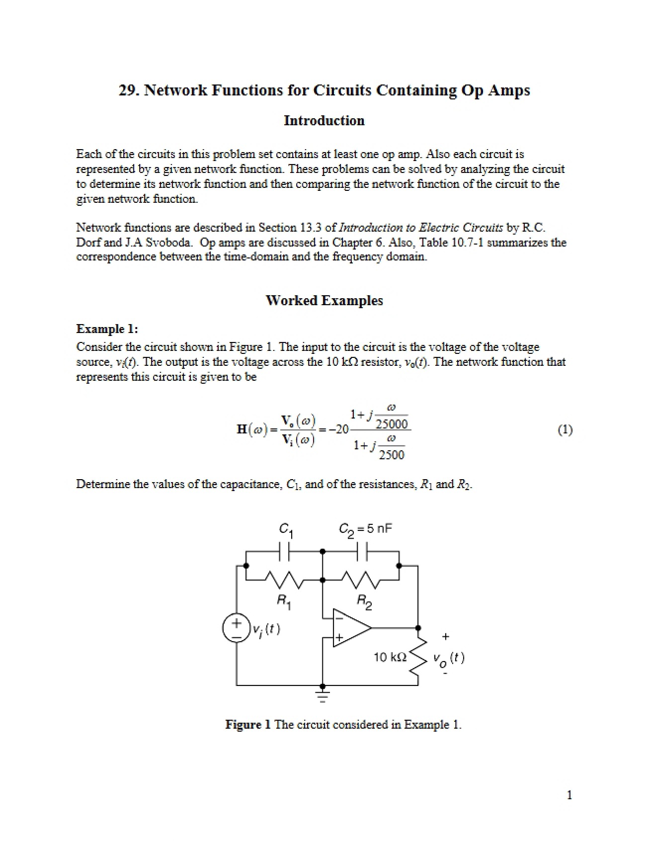 Op Amp Circuit Network Functions