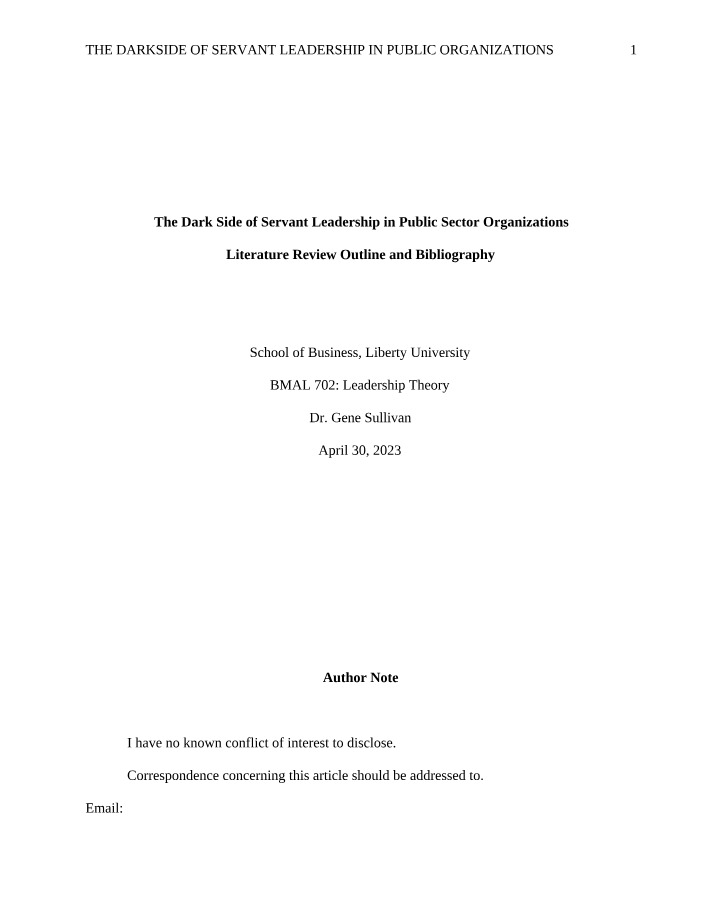 Servant Leadership in Public Sector Organizations - The Dark Side