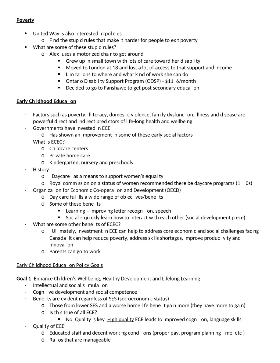 Notes on Employment and Early Childhood Education in Canada