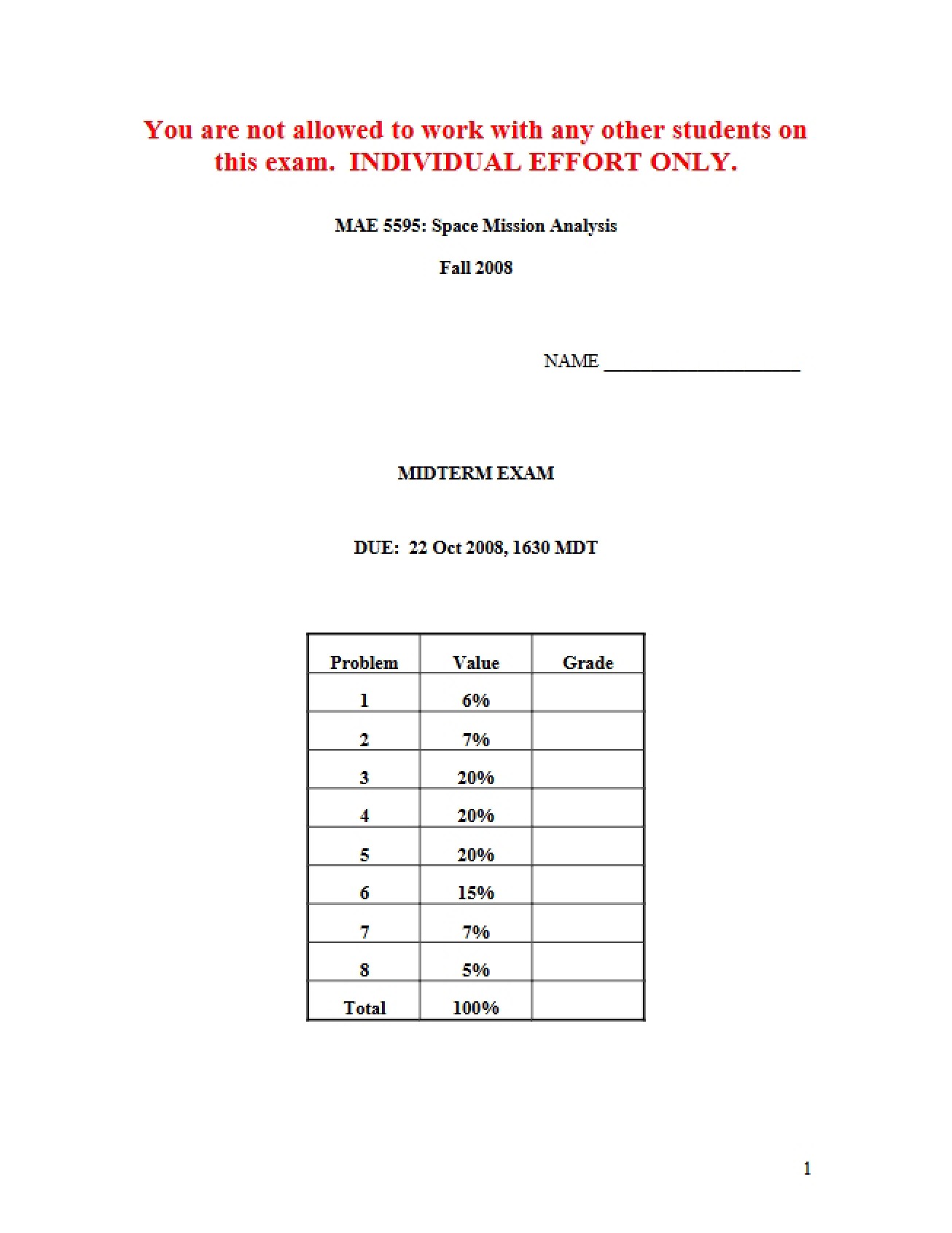 Midterm Exam for MAE 5595