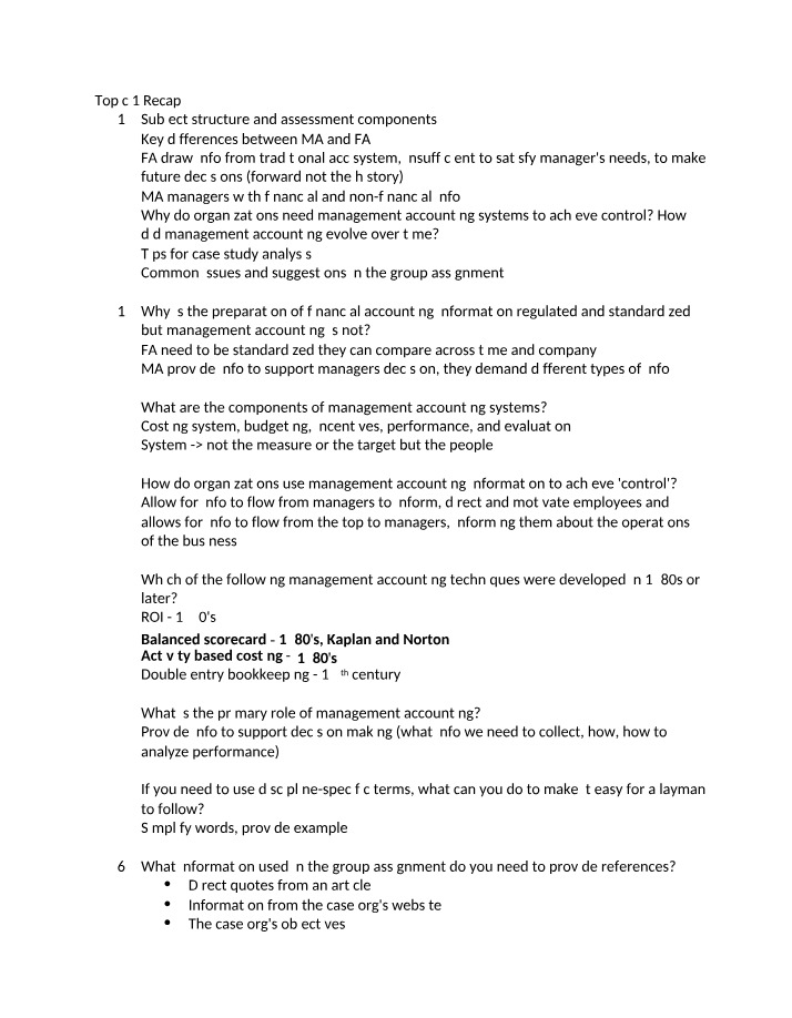 Management Accounting Topic 1 Recap Notes