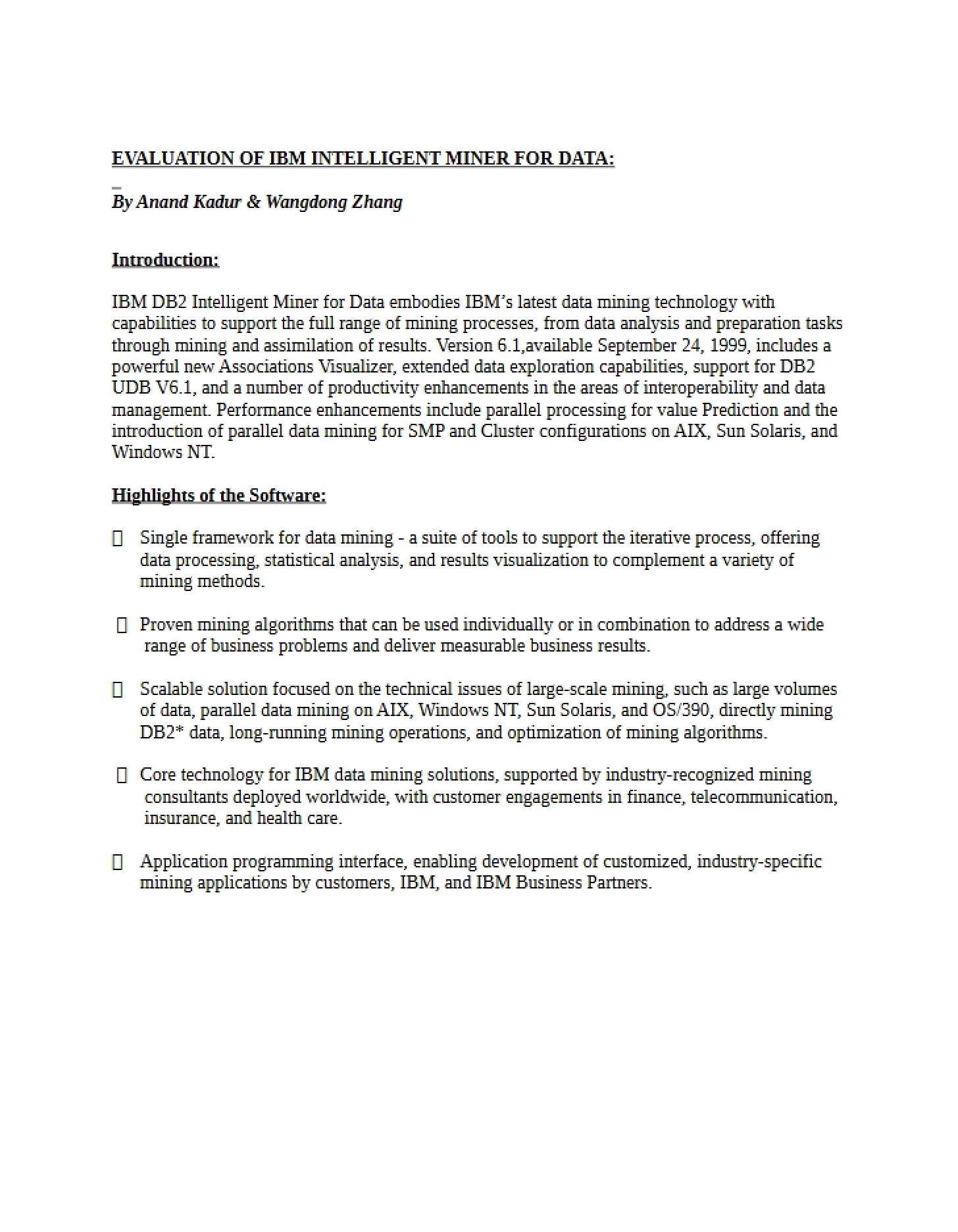 Assessing IBM Intelligent Miner